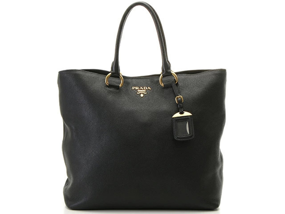 Prada black textured calfskin Leather Tote Bag